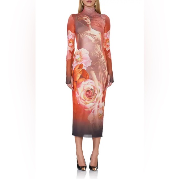 AFRM Dresses & Skirts - NWT AFRM Shailene Mesh Long Sleeve Turtleneck Body-Con Midi Dress size XS